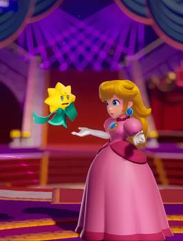 princess peach speaking to a little flower.